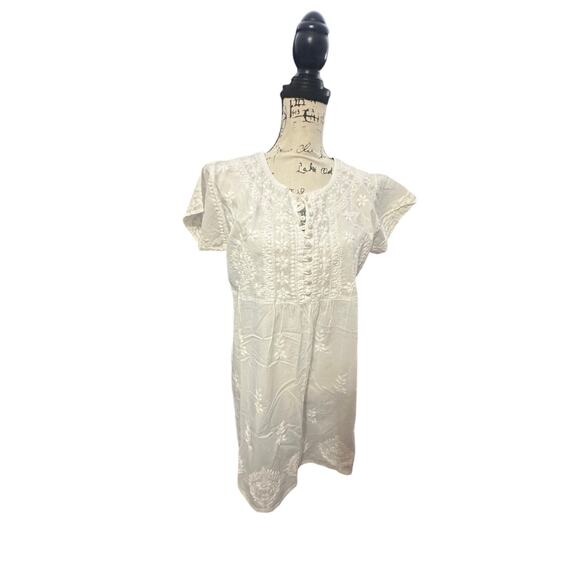 Boho White Embroidered Tunic Dress – Size M - Picture 1 of 11